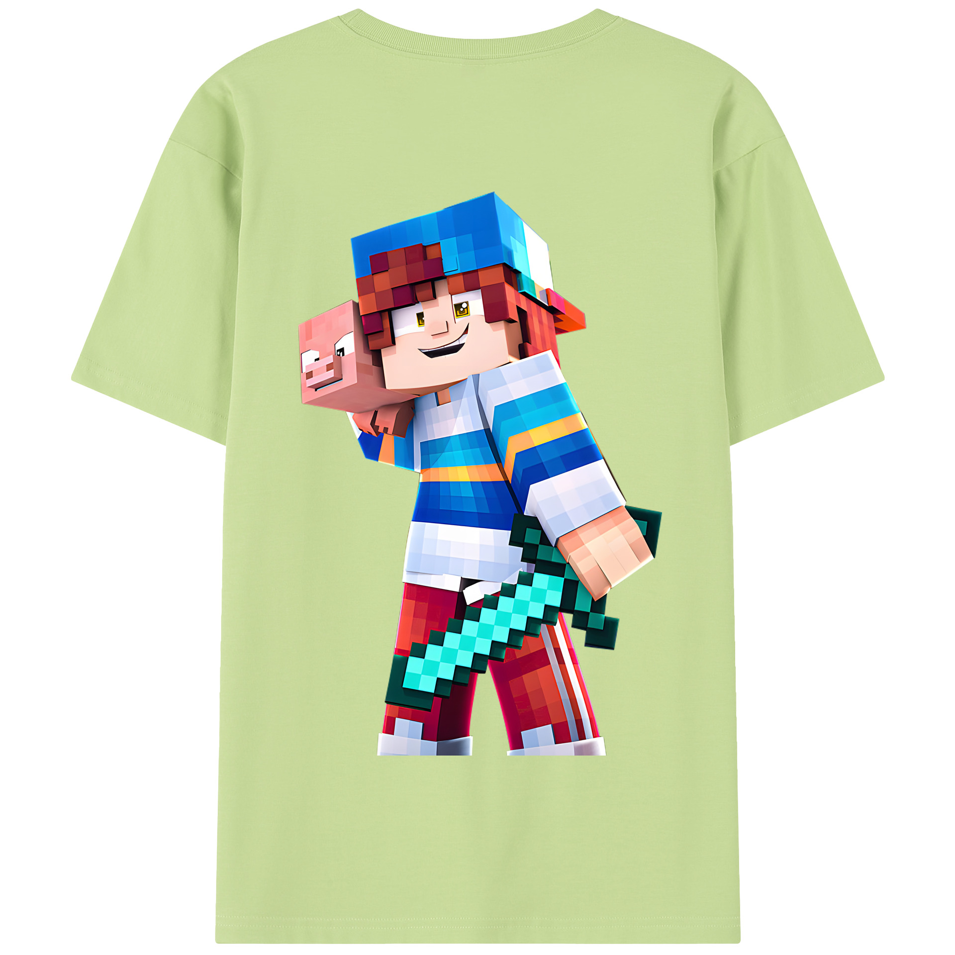 （画像用） マインクラフト ブロックの世界 Minecraft MC Block world 綿100％半袖Tシャツ（背面プリント）